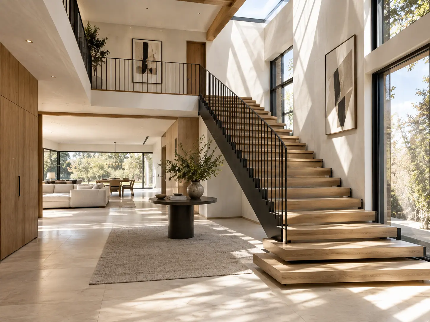 Refined interior architecture with a timber and glass staircase